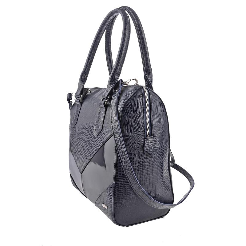Изящная сумка женская ESSE INDIGO темного серо-синего цвета из натуральной кожи различной фактуры