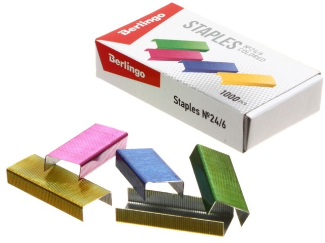 Скобы для степлеров Berlingo выпускаются в упаковаках по 1000 штук, как в одноцветном, так и в многоцветном дизайне